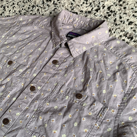 Patagonia Hemp Organic Cotton Blend Daisy Lemon Print Short Sleeve Shirt Small - Picture 13 of 16